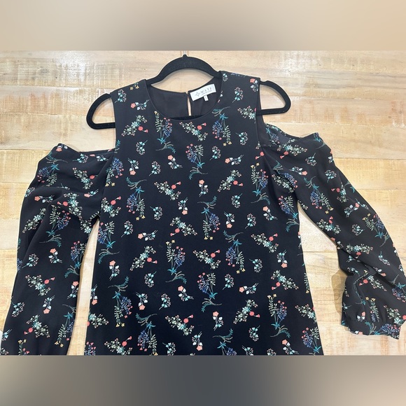 Wayf black floral open cold shoulder long sleeve mini dress - Picture 4 of 12